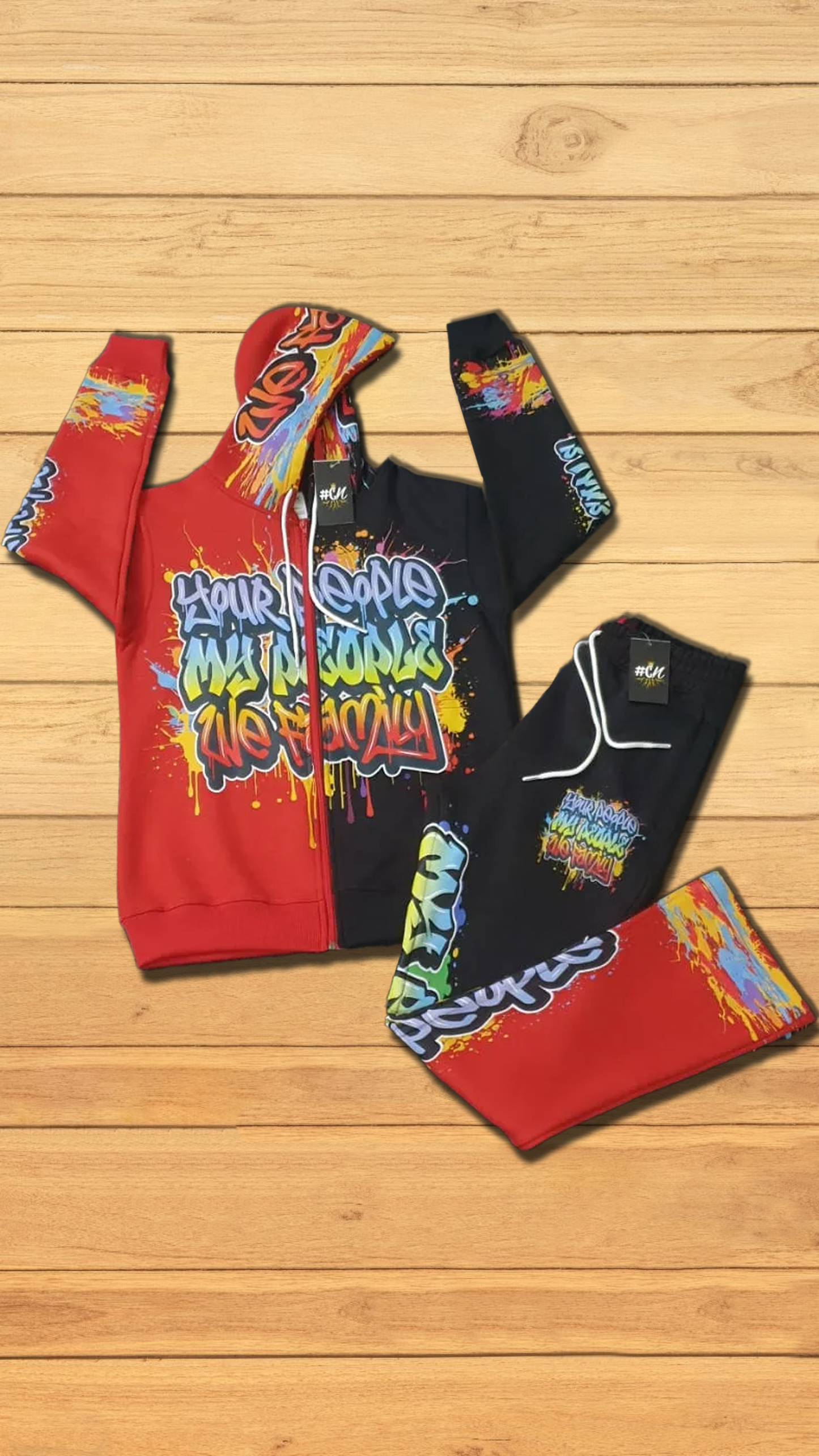 Red and Black (Zipped Down) Graffiti Jogger Set