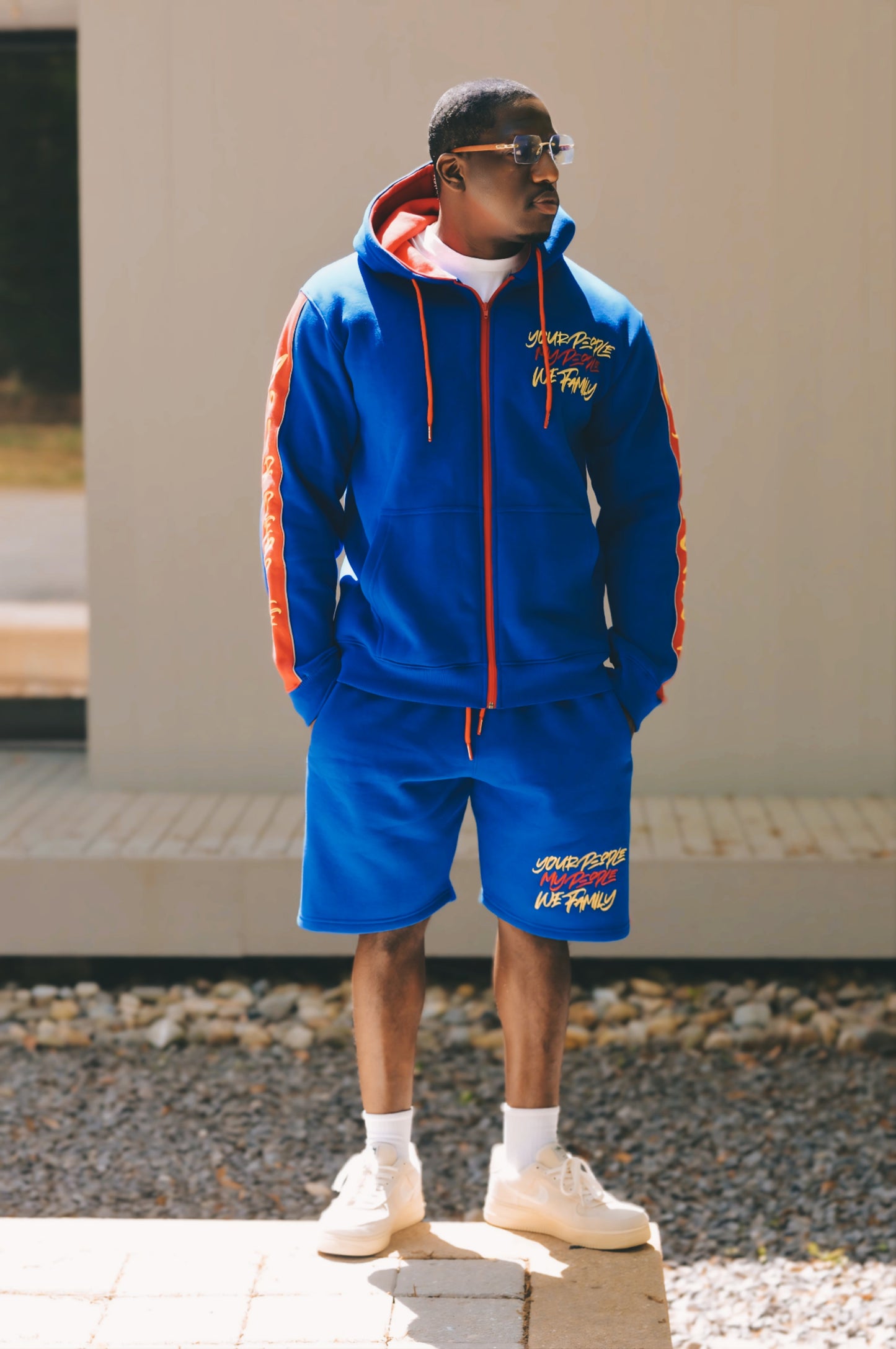 Royal Blue/Red Jogger Short Set with Reflector Piping