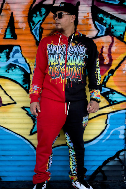 Red and Black (Zipped Down) Graffiti Jogger Set